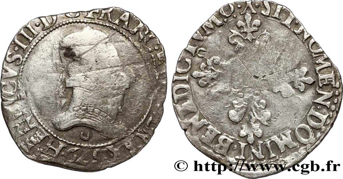 HENRI III Quart de franc au col plat 1579 Bourges B+