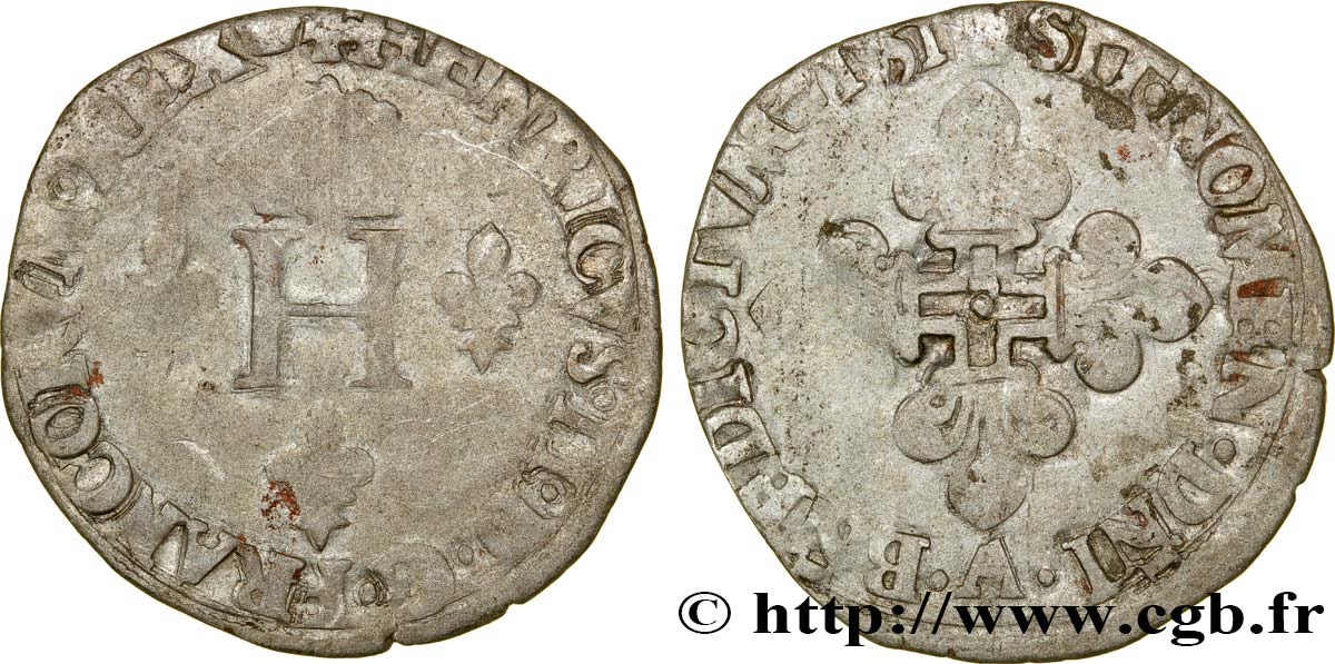 HENRY II Gros de trois blancs ou demi-gros de Nesle 1551 Paris MB