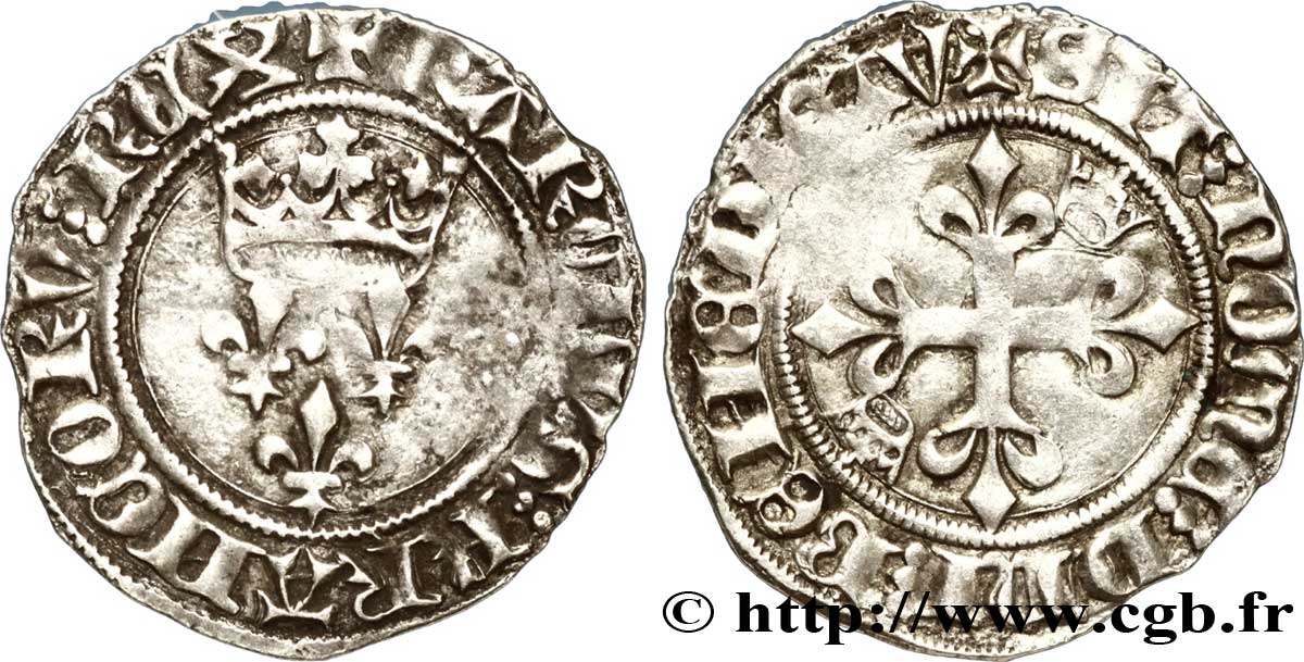 MONNAYAGE DU DUC DE BOURGOGNE AU NOM DE CHARLES VI LE FOU OU LE BIEN AIMÉ Gros dit florette n.d. Châlons-en-Champagne TTB+