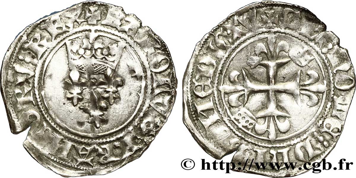 BURGONDY - COINAGE AT THE NAME OF CHARLES VI  THE MAD  OR  THE WELL-BELOVED  Gros dit  florette  n.d. Châlons-en-Champagne XF