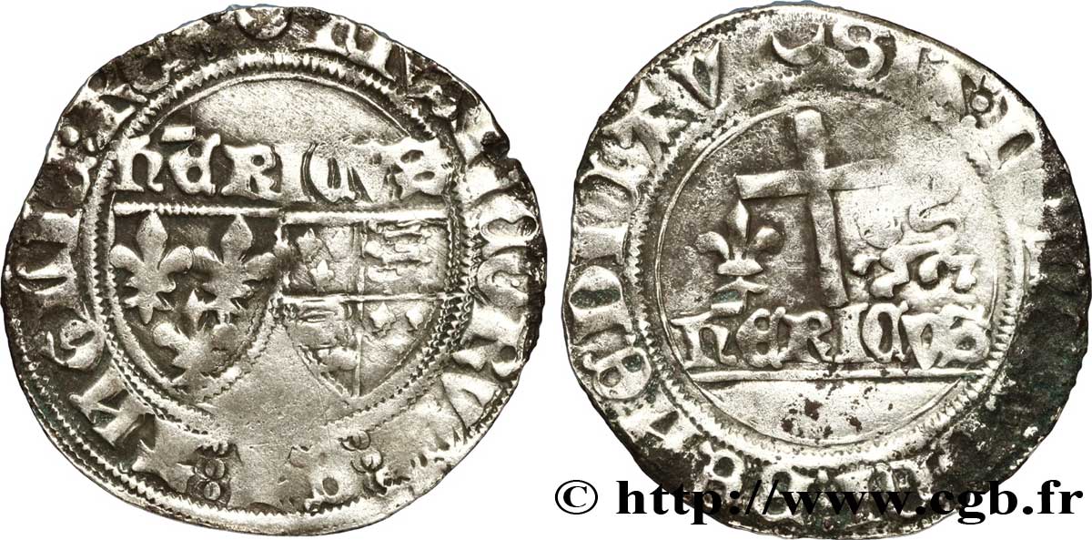 HENRY VI DE LANCASTRE - ROI DE FRANCE (1422-1453) - ROI D ANGLETERRE (1422-1461) et (1470-1471) Blanc aux écus n.d. Châlons-en-Champagne TB+