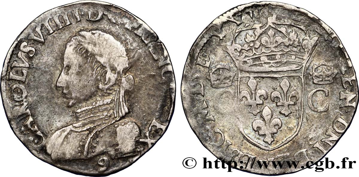 HENRI III. MONNAYAGE AU NOM DE CHARLES IX Teston, 2e type 1575 Rennes TTB
