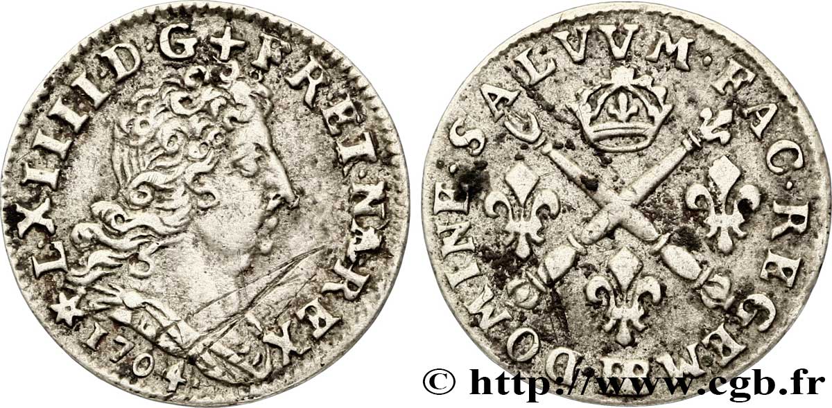 LOUIS XIV  THE SUN KING  Cinq sols aux insignes 1704 Strasbourg q.SPL