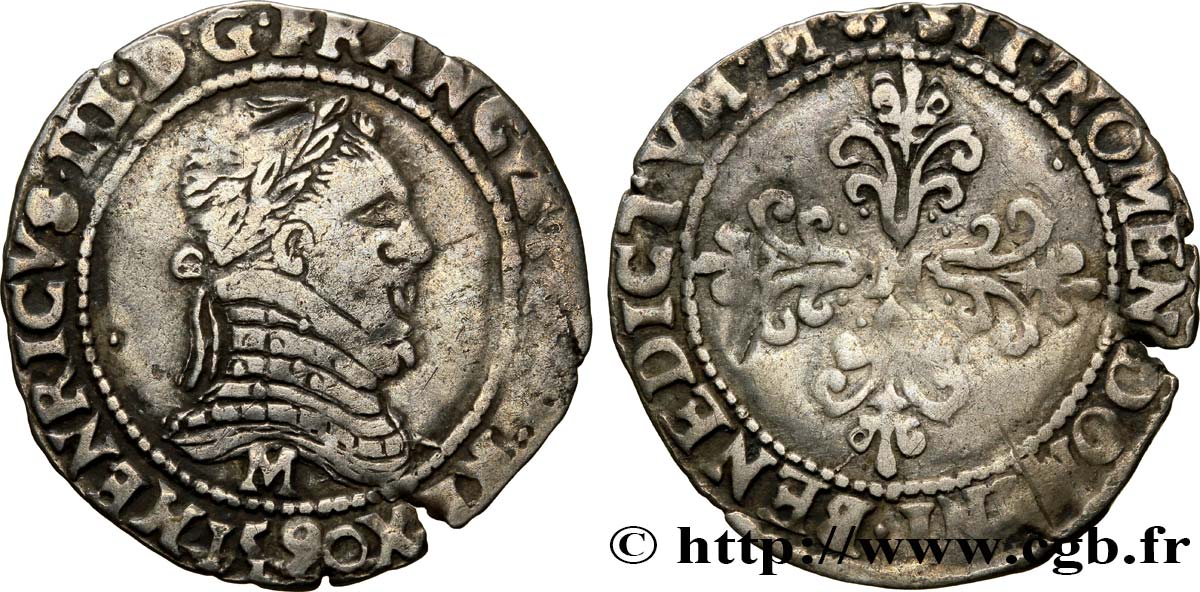 THE LEAGUE. COINAGE IN THE NAME OF HENRY III Quart de franc au col plat 1590  Toulouse XF