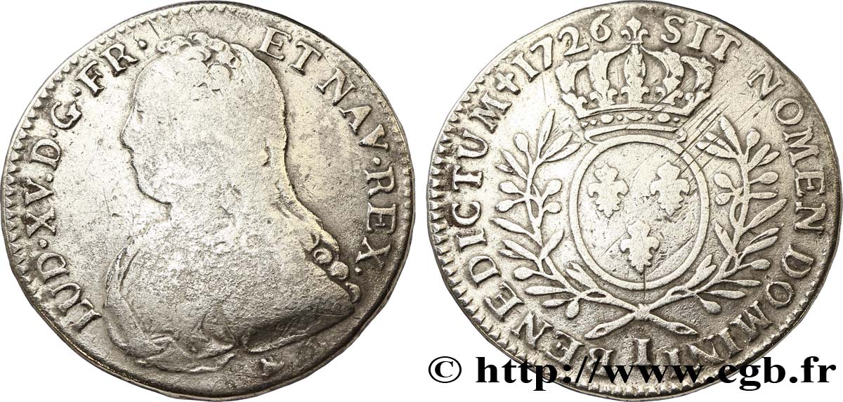 LOUIS XV DIT LE BIEN AIMÉ Demi-écu aux branches d olivier, buste habillé 1726 Limoges B/B+