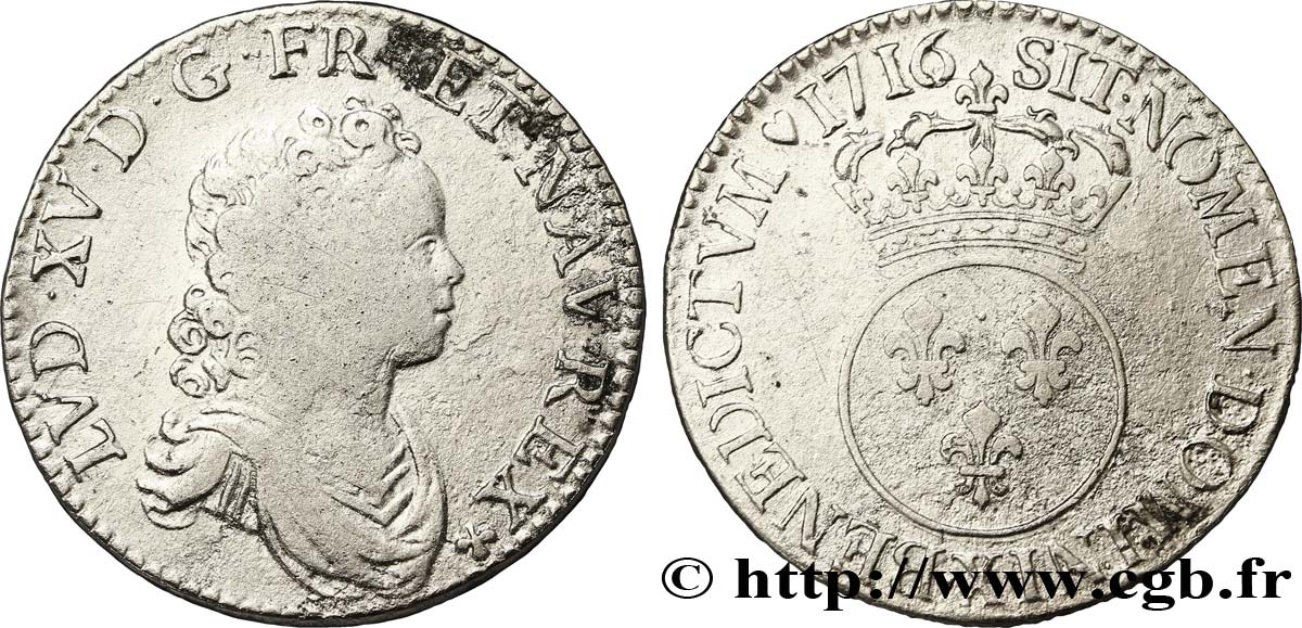 LOUIS XV DIT LE BIEN AIMÉ Demi-écu dit vertugadin 1716 Amiens TB