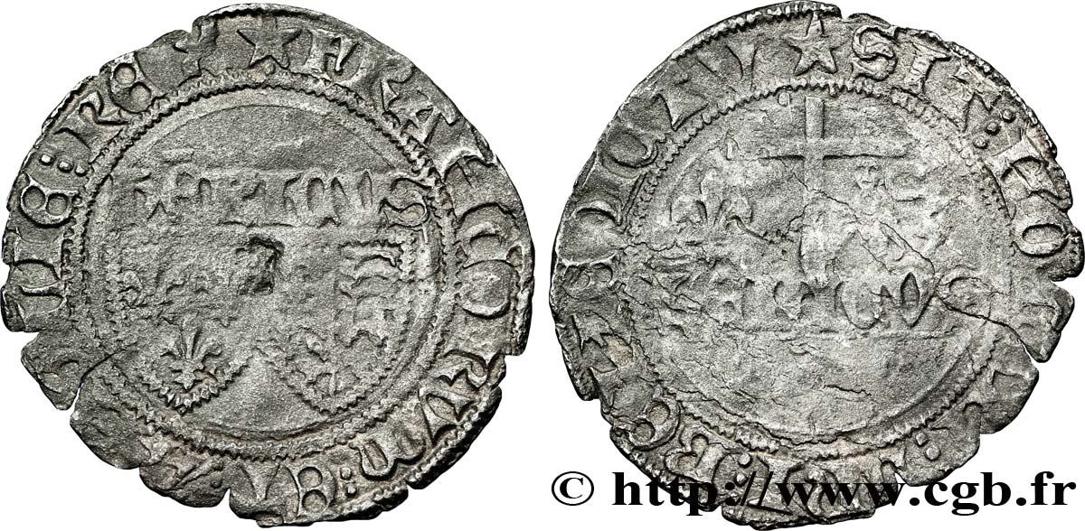 HENRY VI DE LANCASTRE - ROI DE FRANCE (1422-1453) - ROI D ANGLETERRE (1422-1461) et (1470-1471) Blanc aux écus n.d. Nevers TB
