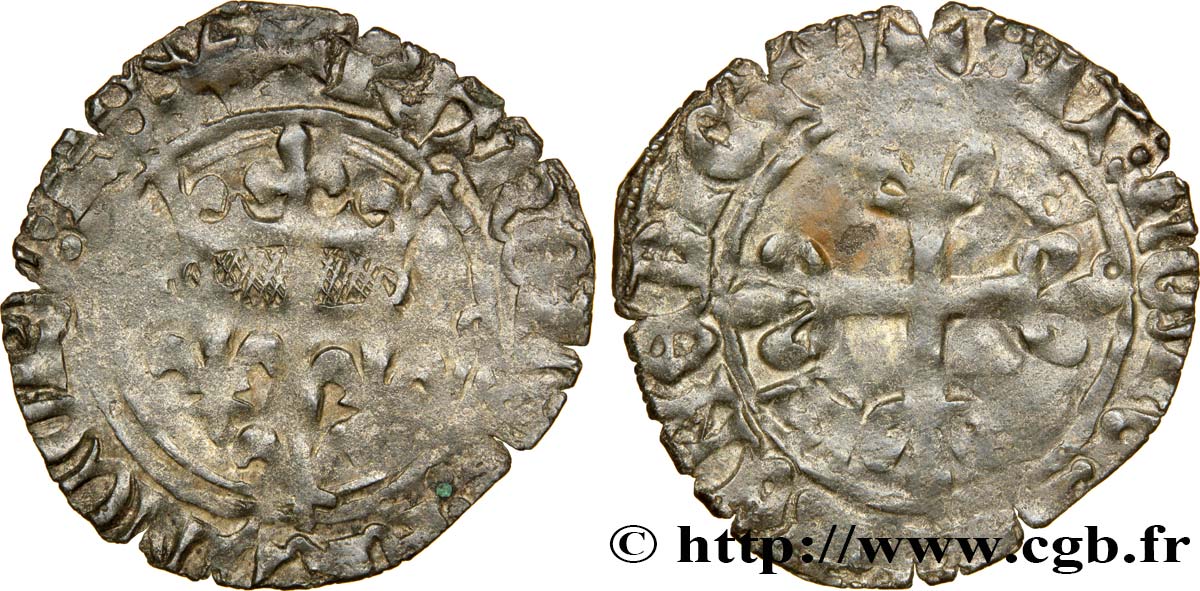 HEIR APPARENT, CHARLES, REGENCY - COINAGE IN THE NAME OF CHARLES VI Gros dit  florette  n.d. Toulouse VF