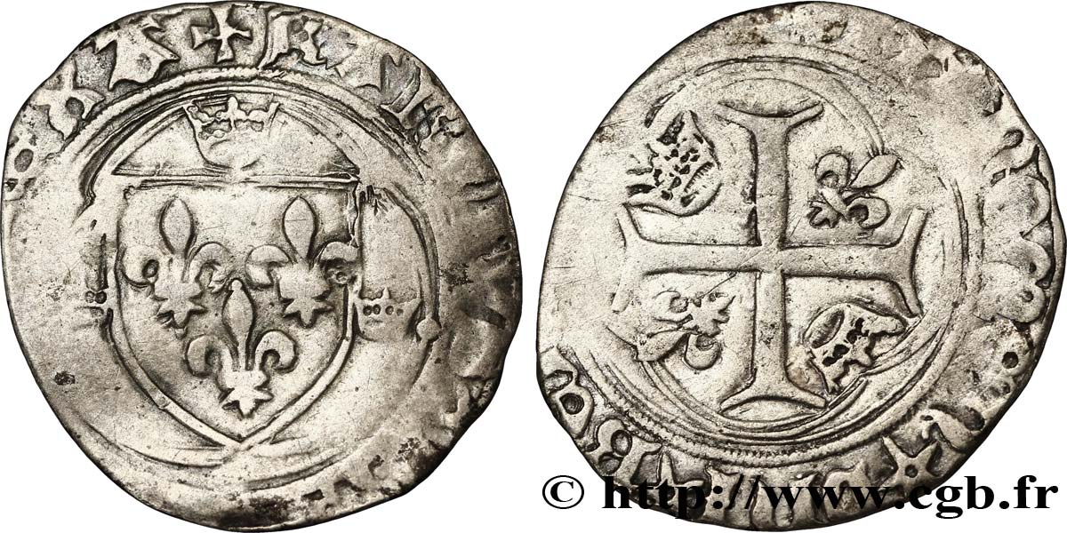 CHARLES VIII Blanc à la couronne n.d. Angers TB