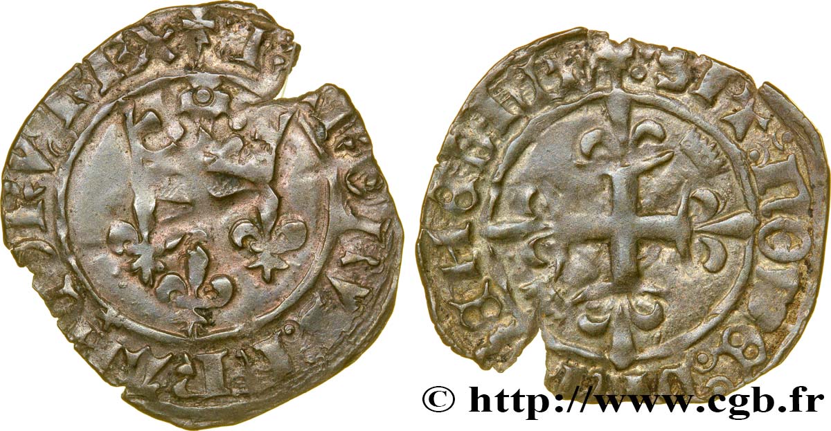 CHARLES, REGENCY - COINAGE WITH THE NAME OF CHARLES VI Gros dit  florette  n.d. Saint-Pourçain S