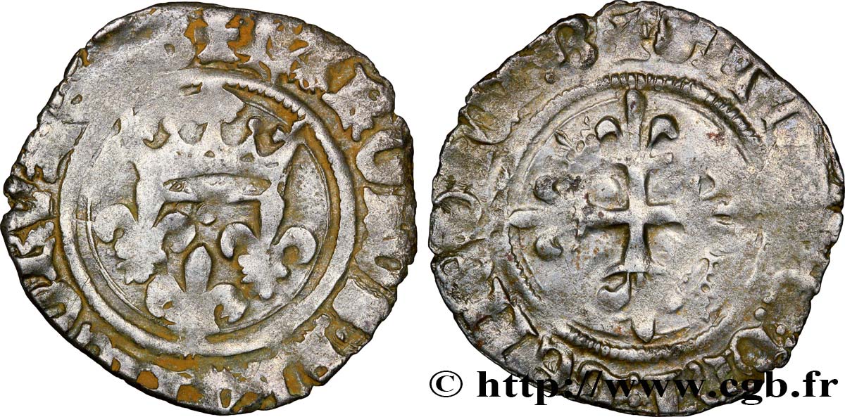 CHARLES, REGENCY - COINAGE WITH THE NAME OF CHARLES VI Gros dit  florette  n.d. Bourges BC