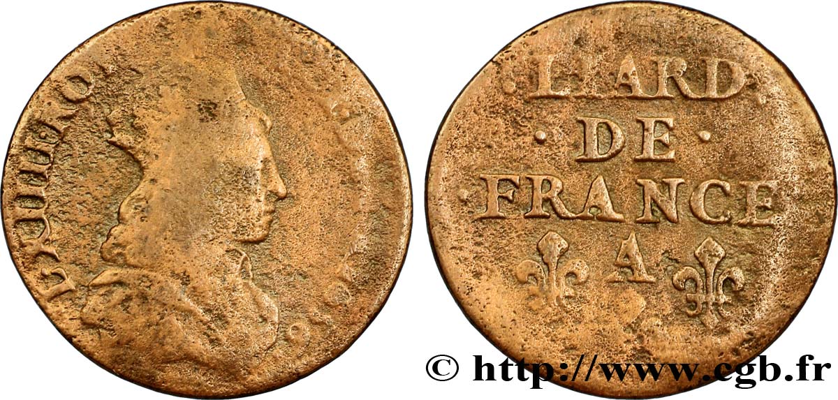 LOUIS XIV  THE SUN KING  Liard de cuivre, 2e type 1656 Corbeil F