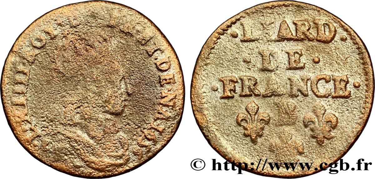 LOUIS XIV  THE SUN KING  Liard de cuivre, 2e type 1656 Pont-de-l’Arche VG