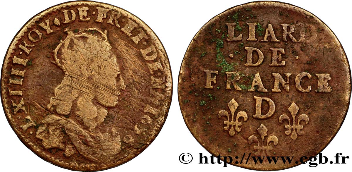 LOUIS XIV LE GRAND OU LE ROI SOLEIL Liard de cuivre, 2e type 1656 Vimy-en-Lyonnais (actuellement Neuville-sur-Saône) B/TB