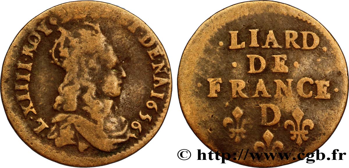 LOUIS XIV LE GRAND OU LE ROI SOLEIL Liard de cuivre, 2e type 1656 Vimy-en-Lyonnais (actuellement Neuville-sur-Saône) TB