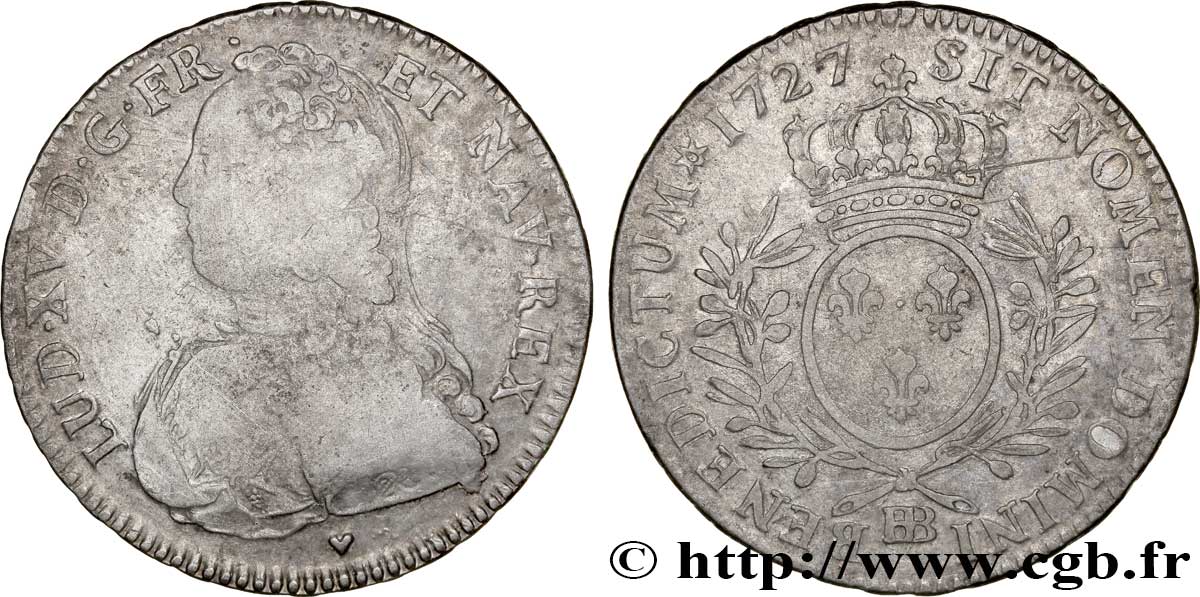 LOUIS XV DIT LE BIEN AIMÉ Demi-écu aux branches d olivier, buste habillé 1727 Strasbourg TB