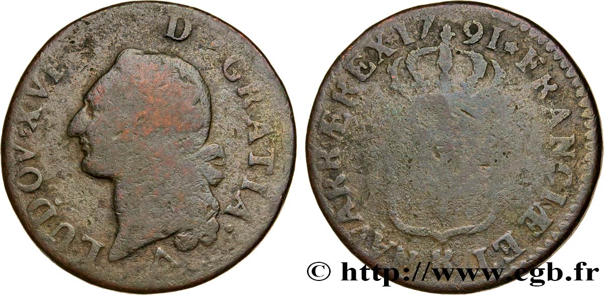 LOUIS XVI (MONARQUE CONSTITUTIONNEL) Sol dit à l écu 1791 Orléans B+