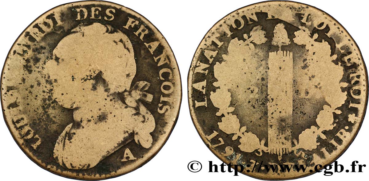 LOUIS XVI (MONARQUE CONSTITUTIONNEL) 12 deniers dit au faisceau , type FRANCOIS 1791 Paris, Monnaie du Louvre B