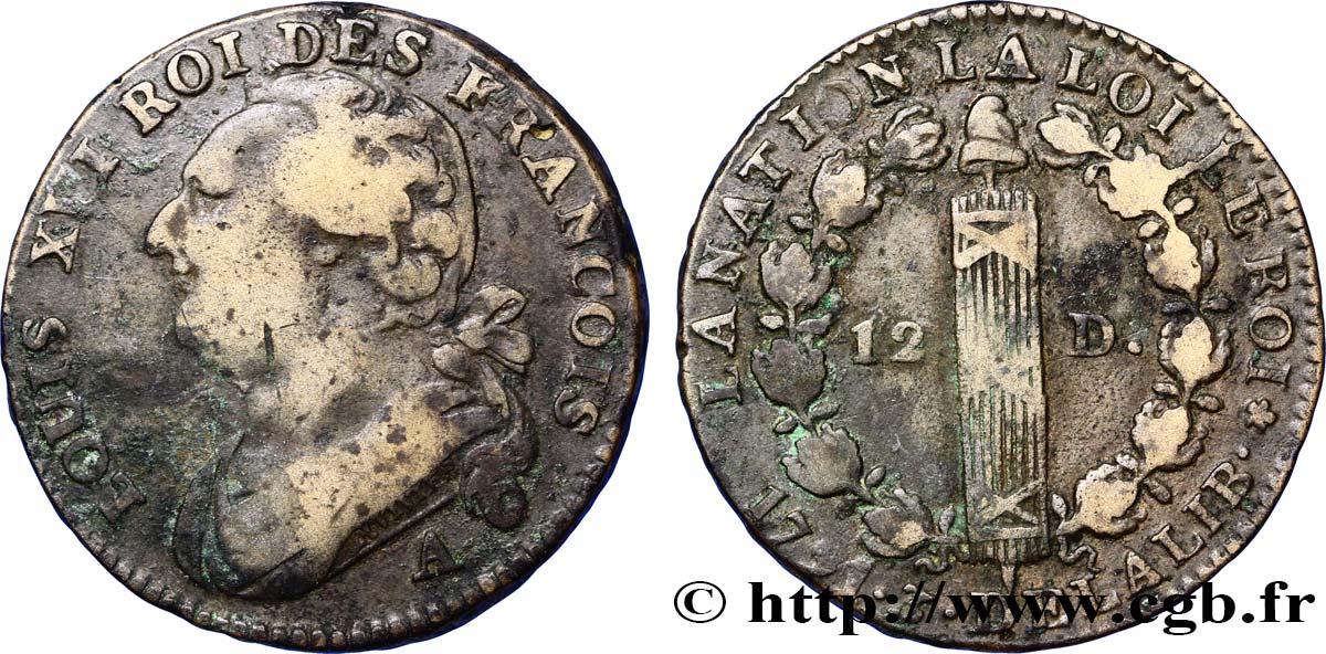 LOUIS XVI (MONARQUE CONSTITUTIONNEL) 12 deniers dit au faisceau , type FRANCOIS 1791 Paris, Monnaie du Louvre TB