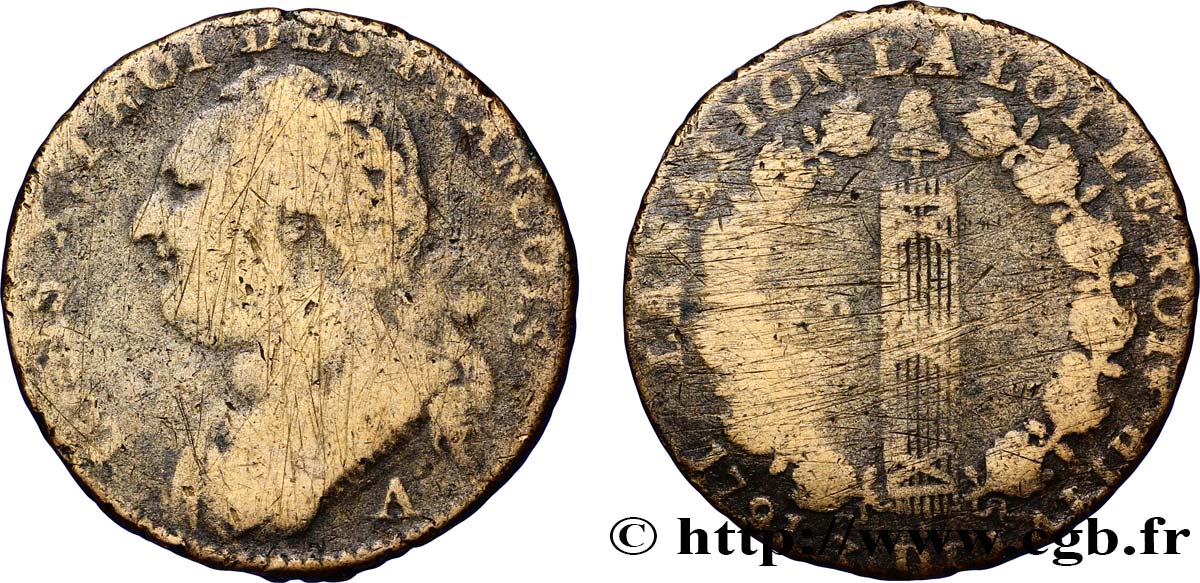 LOUIS XVI (MONARQUE CONSTITUTIONNEL) 12 deniers dit au faisceau , type FRANCOIS 1791 Paris, Monnaie du Louvre TB
