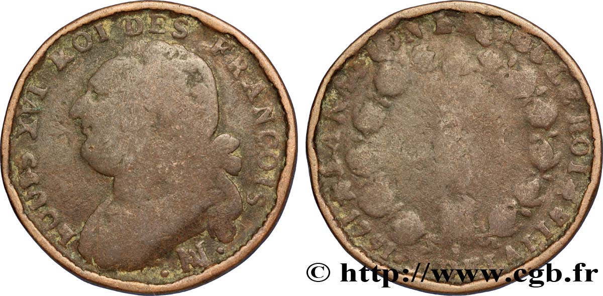 LOUIS XVI (MONARQUE CONSTITUTIONNEL) 12 deniers dit au faisceau , type FRANCOIS 1791 Marseille B