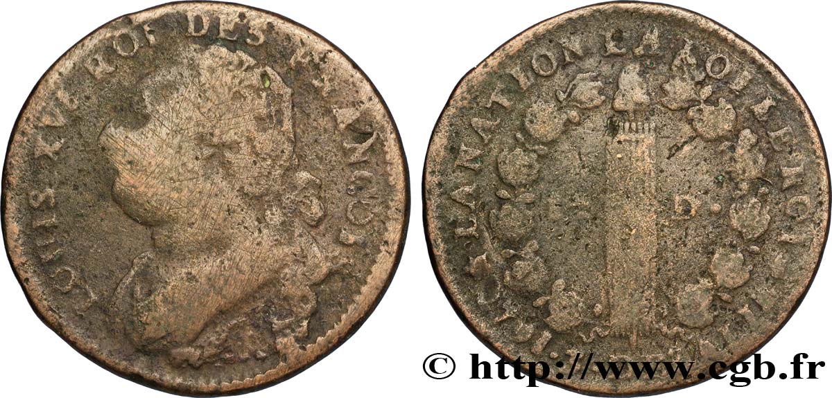 LOUIS XVI (MONARQUE CONSTITUTIONNEL) 12 deniers dit au faisceau , type FRANCOIS 1791 Marseille AB
