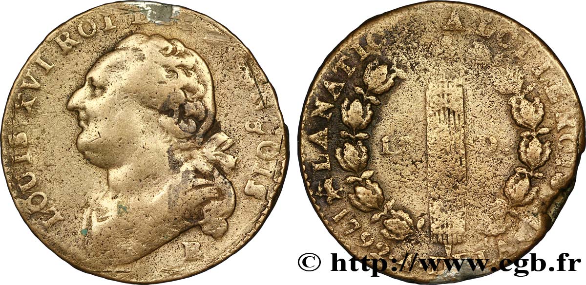 LOUIS XVI (MONARQUE CONSTITUTIONNEL) 12 deniers dit au faisceau , type FRANCOIS 1792 Rouen B
