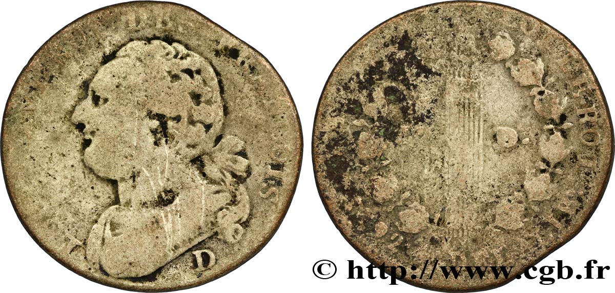 LOUIS XVI (MONARQUE CONSTITUTIONNEL) 12 deniers dit au faisceau , type FRANÇOIS 1792 Lyon AB
