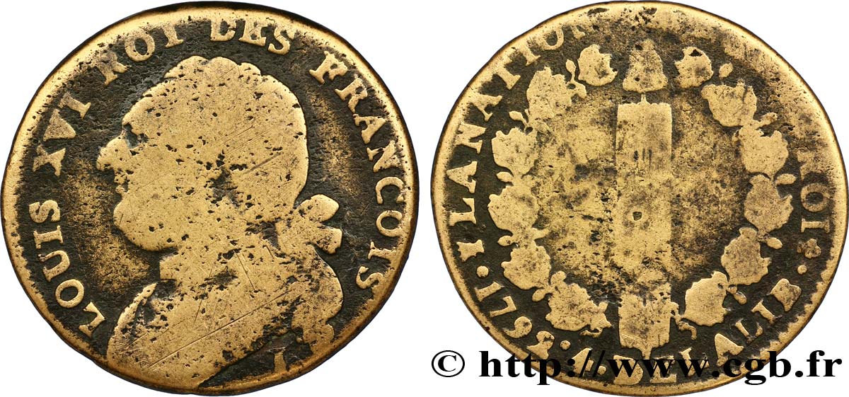 LOUIS XVI (MONARQUE CONSTITUTIONNEL) 12 deniers dit au faisceau , type FRANÇOIS 1792 Limoges B