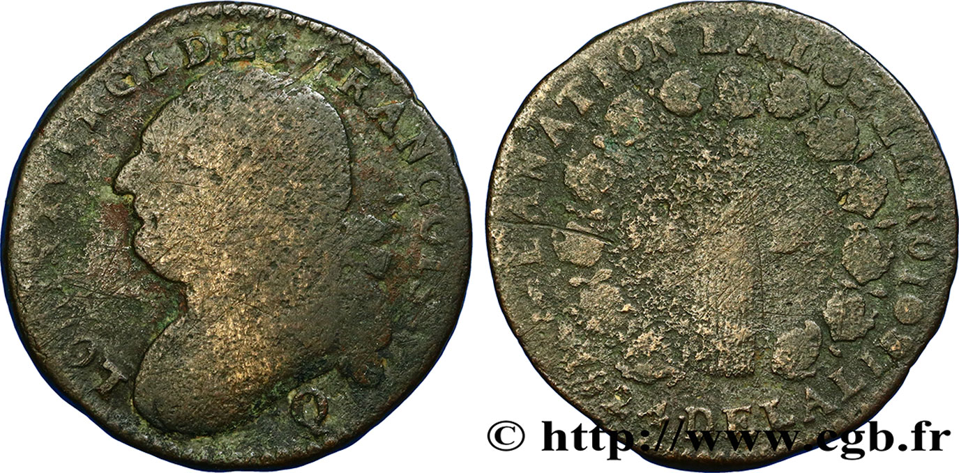 LOUIS XVI 12 deniers dit au faisceau , type FRANÇOIS 1792 Perpignan RC