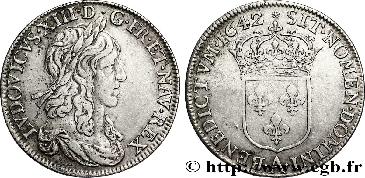 LOUIS XIII LE JUSTE Demi-écu, buste drapé (1er buste de Jean Warin) 1642 Paris, Monnaie de Matignon TTB