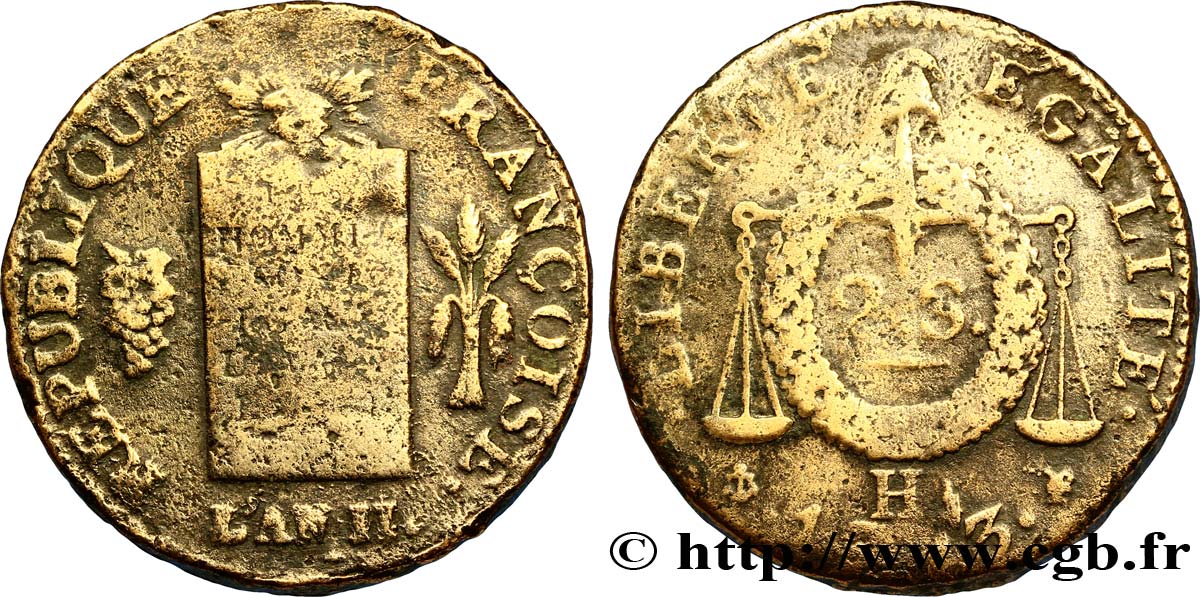 LA CONVENTION 2 sols dit à la table de loi 1793 La Rochelle B