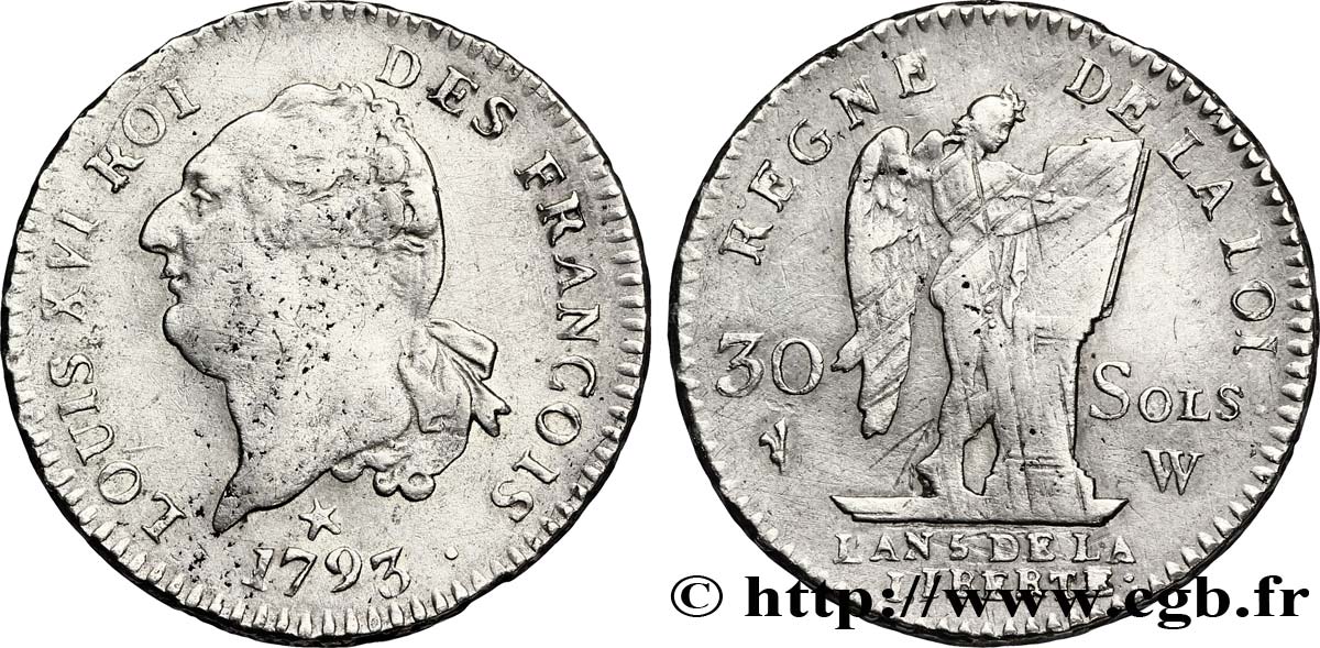LOUIS XVI (MONARQUE CONSTITUTIONNEL) 30 sols dit au génie , type FRANÇOIS 1793 Lille TTB
