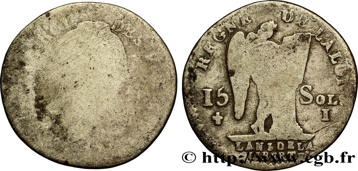 LOUIS XVI (MONARQUE CONSTITUTIONNEL) 15 sols dit au génie , type FRANCOIS 1791 Limoges AB/B