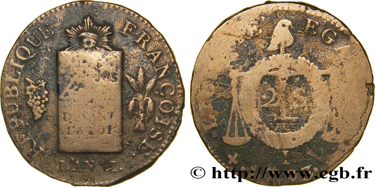 LA CONVENTION 2 sols dit à la table de loi 1793 Limoges B