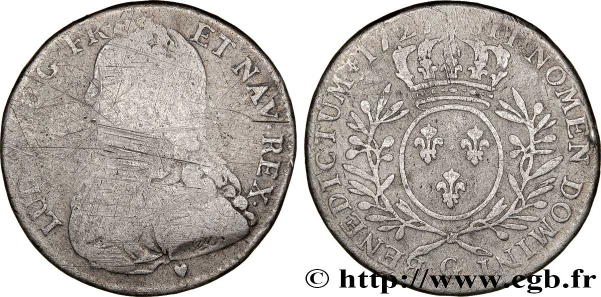 LOUIS XV DIT LE BIEN AIMÉ Demi-écu aux branches d olivier, buste habillé 1727 Poitiers B+