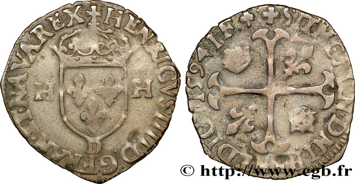 HENRY IV Douzain aux deux H, 2e type 1594 Lyon BC+