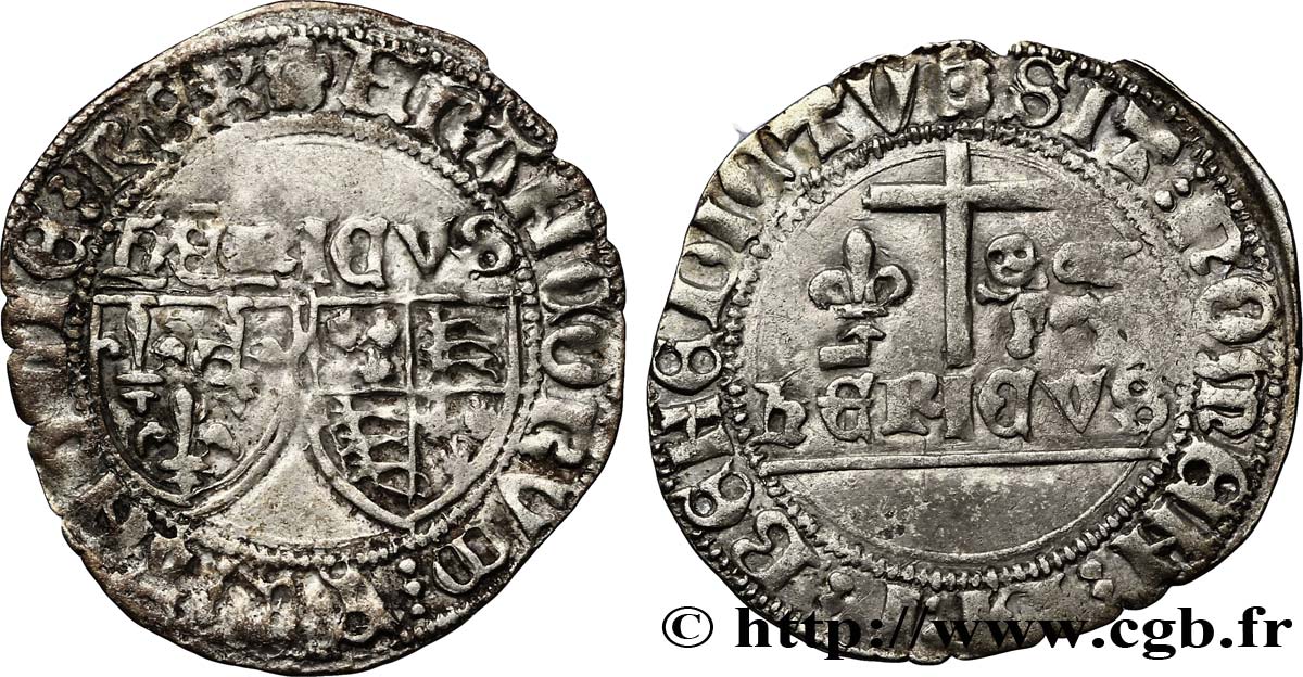 HENRY VI DE LANCASTRE - ROI DE FRANCE (1422-1453) - ROI D ANGLETERRE (1422-1461) et (1470-1471) Blanc aux écus n.d. Troyes TTB/TTB+