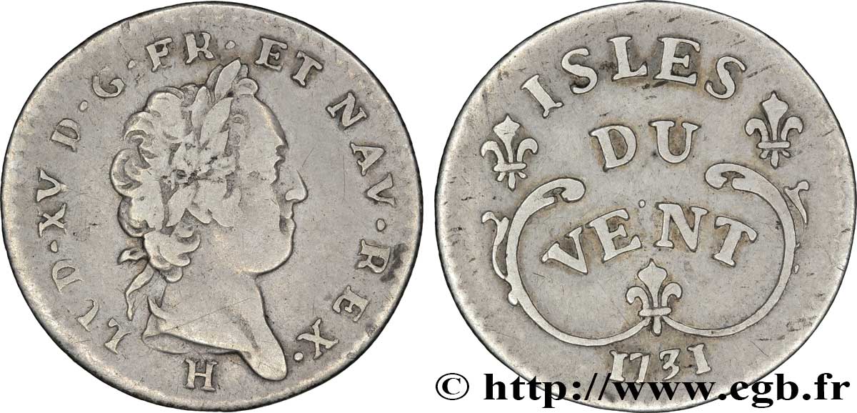 ÎLES DU VENT - LOUIS XV DIT LE BIEN AIMÉ Douze sols 1731 La Rochelle TB+
