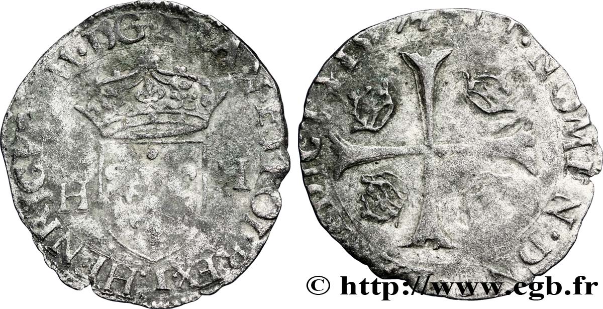 HENRI III Douzain aux deux H, 1er type 1577 Limoges B+