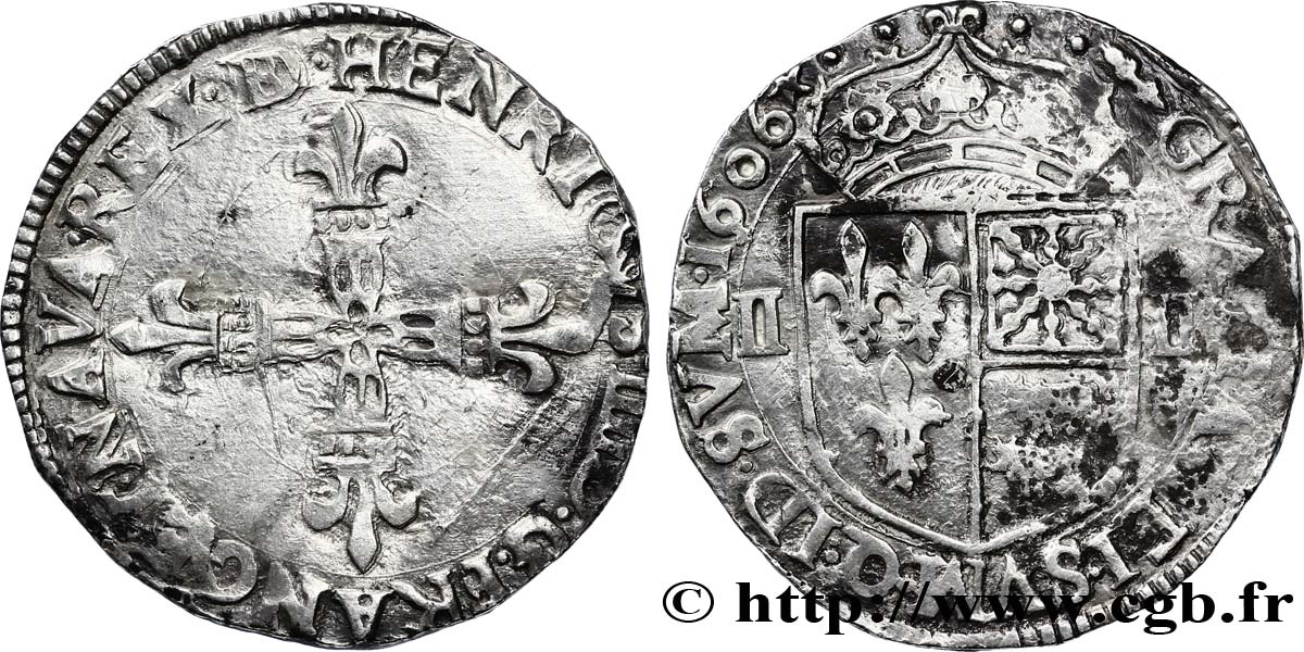 HENRY IV Quart d écu de Béarn 1606 Pau BC+
