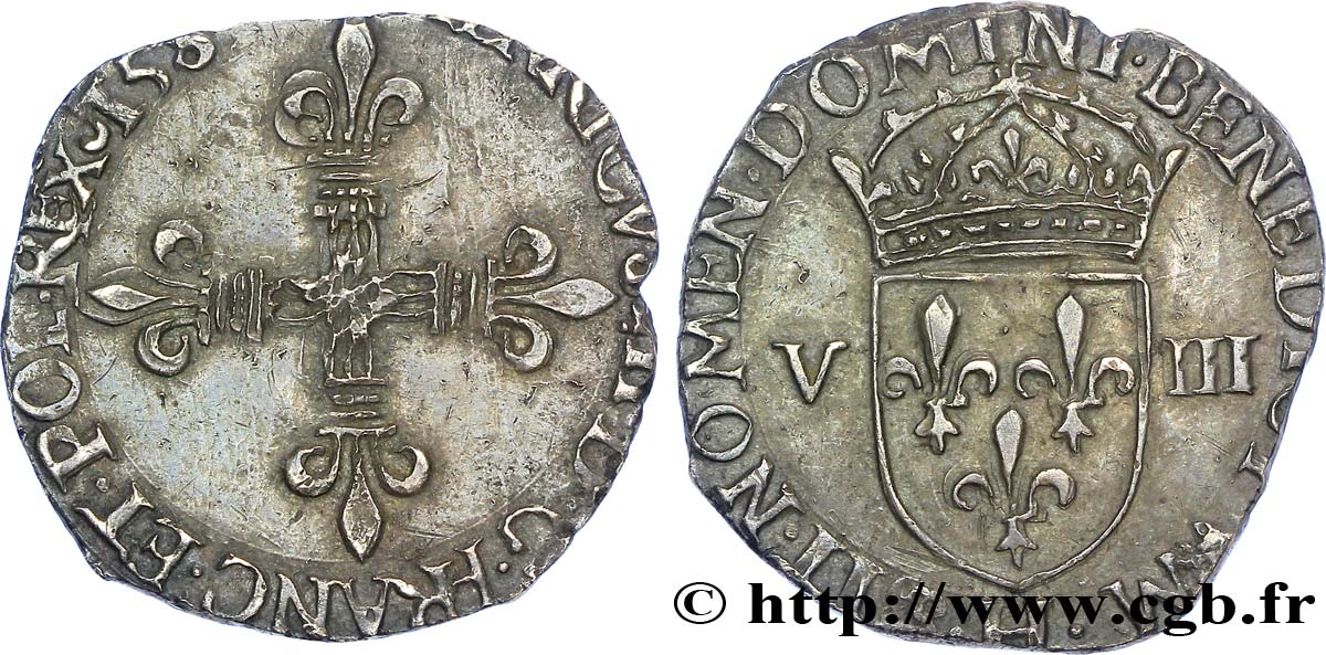 HENRY III Huitième d écu, croix de face 158[1] La Rochelle XF