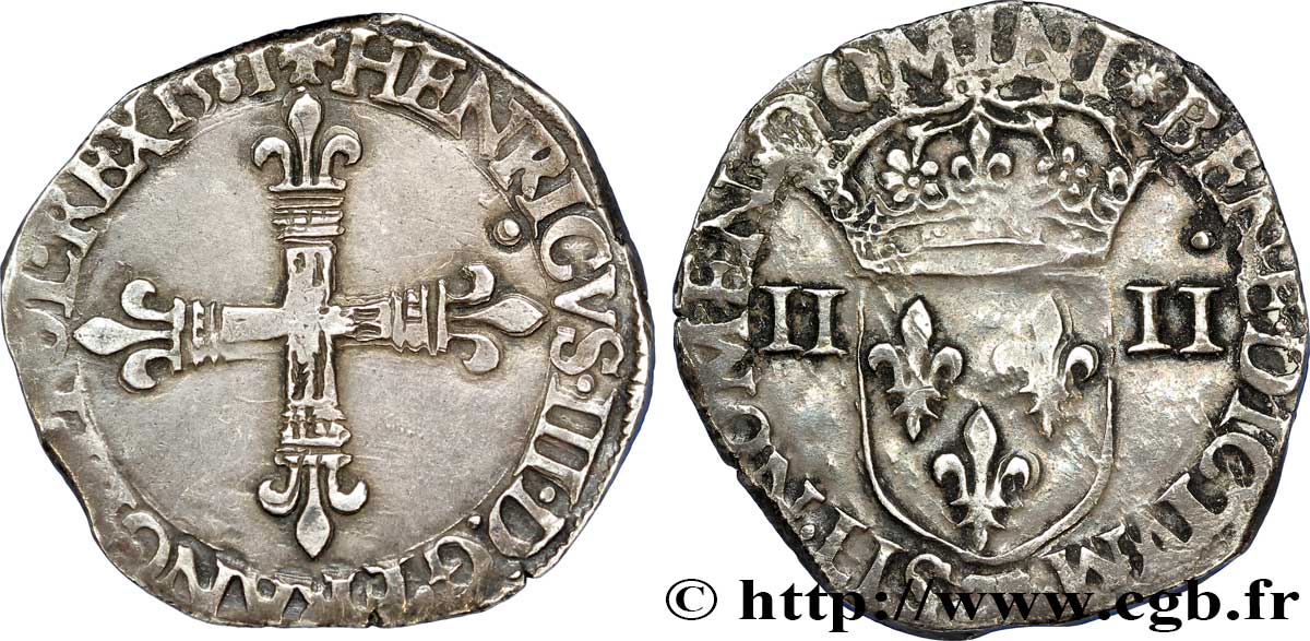 HENRI III Quart d écu, croix de face 1581 Nantes TB+