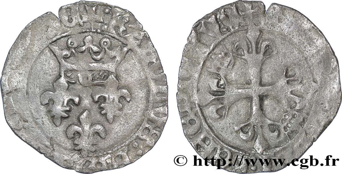 DAUPHIN CHARLES, RÉGENT - MONNAYAGE AU NOM DE CHARLES VI Gros dit florette n.d. Chinon TB