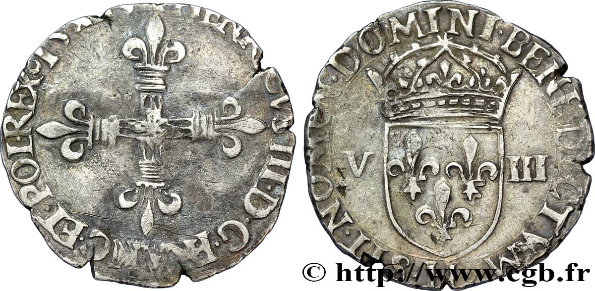 HENRI III Huitième d écu, croix de face 158[...] La Rochelle TB+