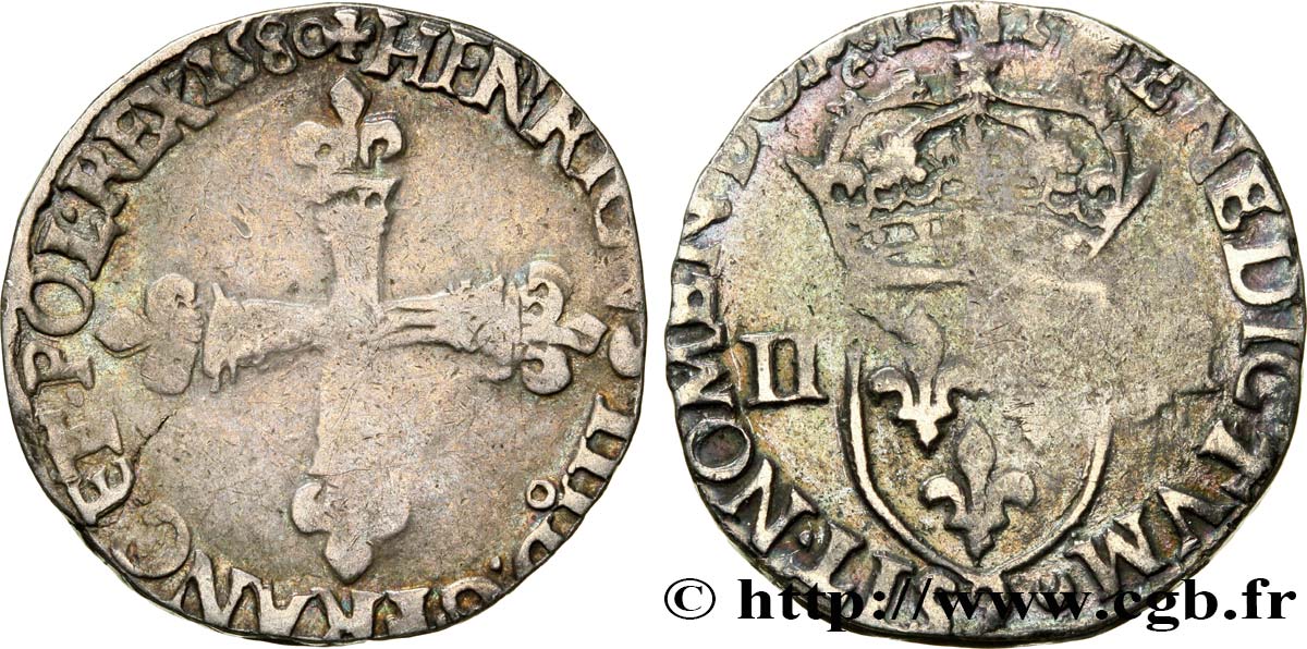 HENRI III Quart d écu, croix de face 1580 Rennes TB