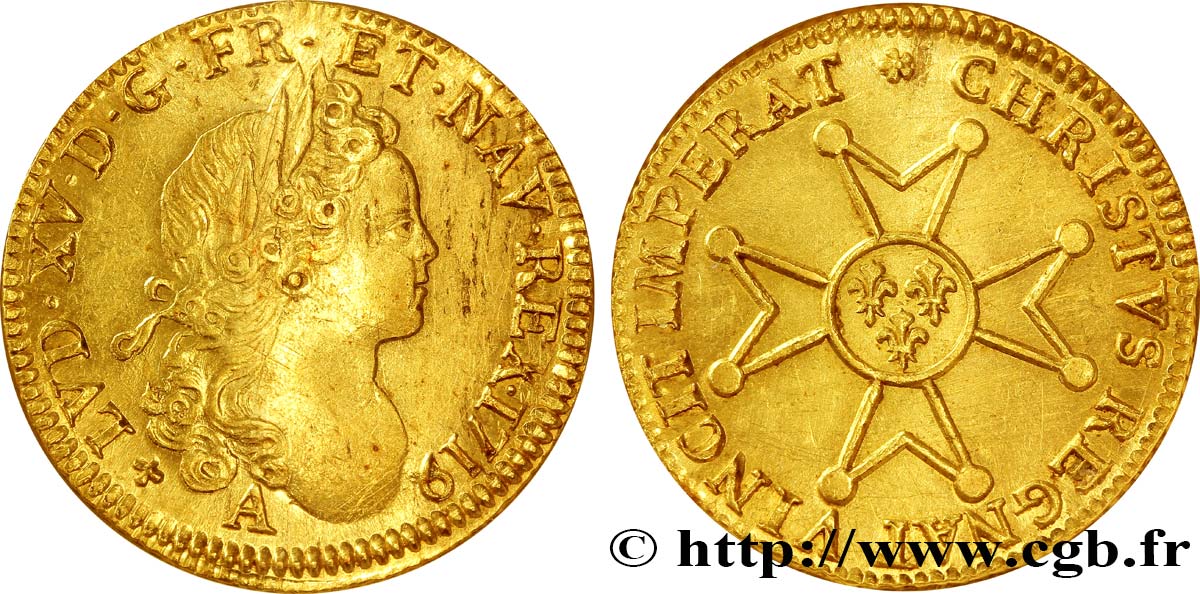 LOUIS XV DIT LE BIEN AIMÉ Louis d’or à la croix de chevalier 1719 Paris TTB