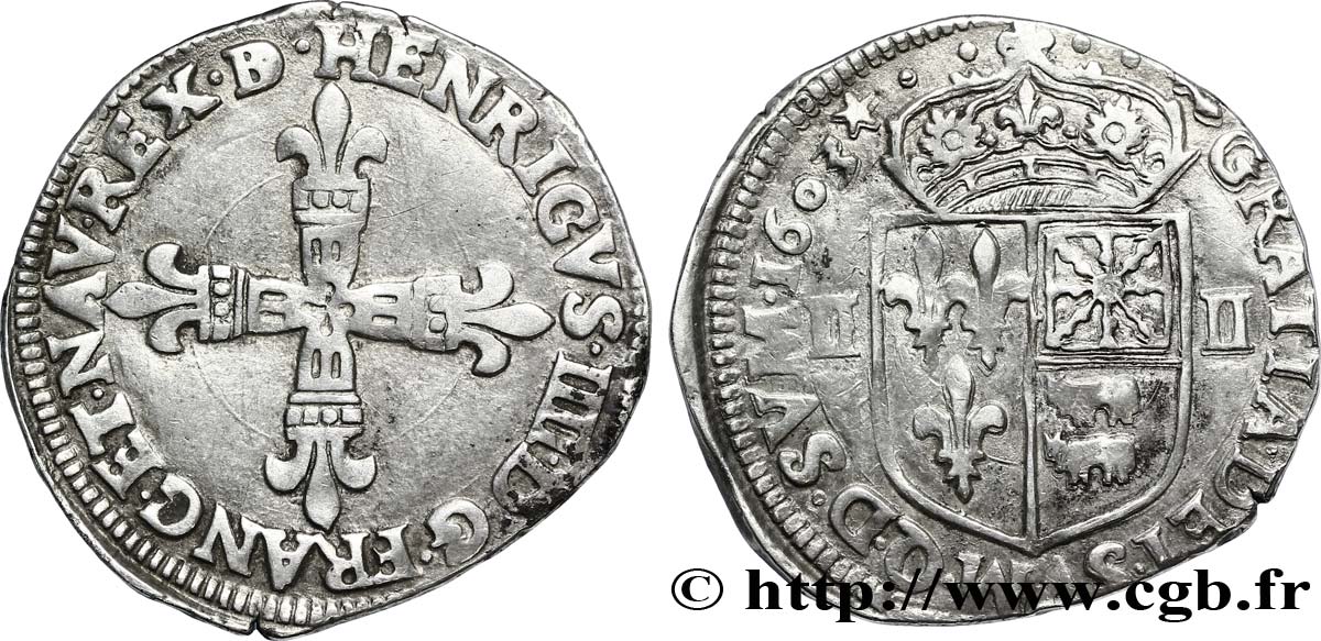 HENRY IV Quart d écu de Béarn 1603 Morlaàs XF