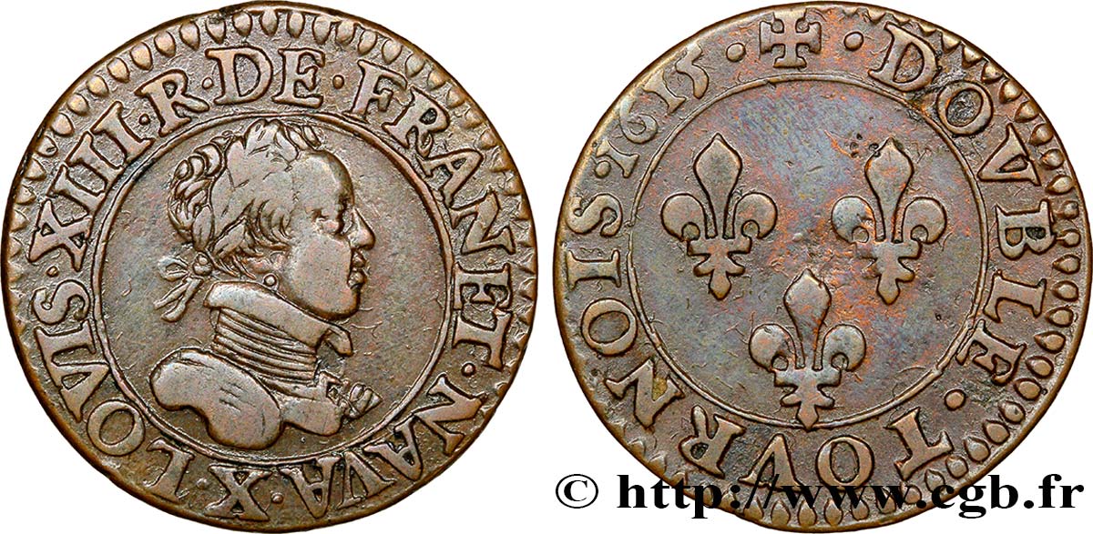 LOUIS XIII  Double tournois, type 2 1615 Amiens BB
