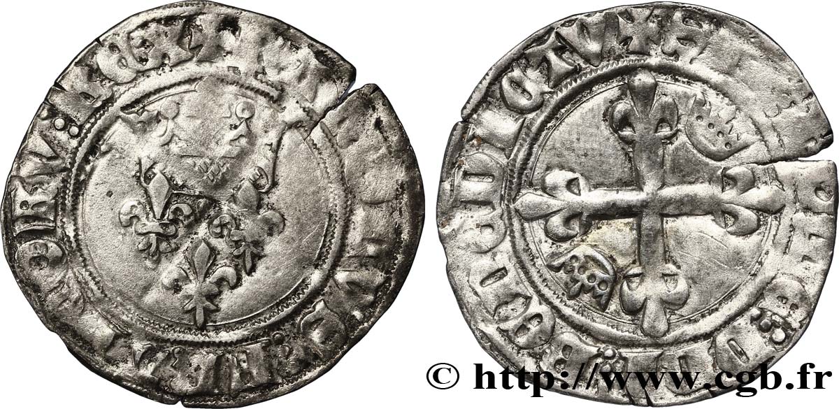 MONNAYAGE DU DUC DE BOURGOGNE AU NOM DE CHARLES VI LE FOU OU LE BIEN AIMÉ Gros dit florette n.d. Dijon TB+